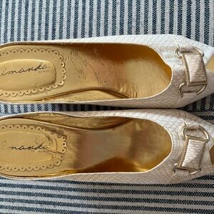 Cream Peep Toe Snakeskin Wedge Sandals